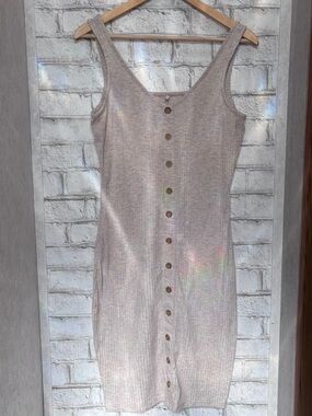 Only Ribbed Button-Front Tank Dress in Light Beige